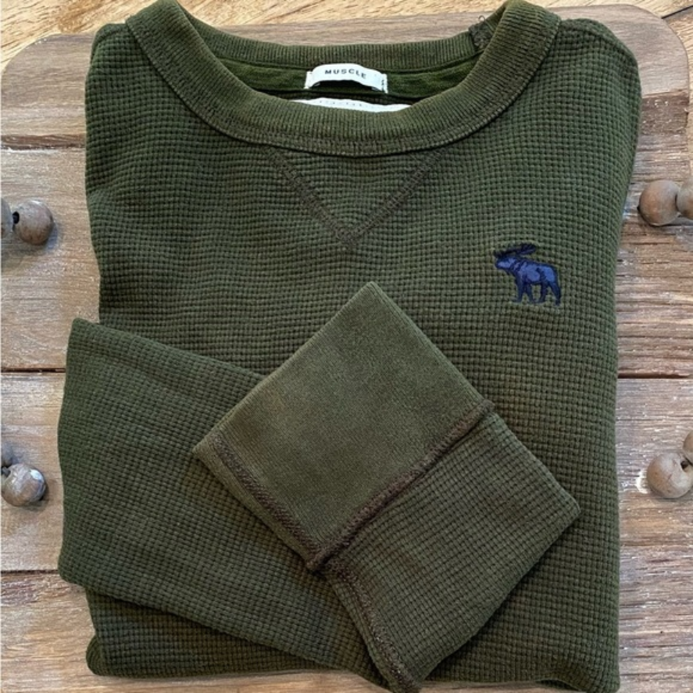 Abercrombie Boy’s Large Cotton‎ Waffle Weave Knit Army Green Crew Neck Pullover
